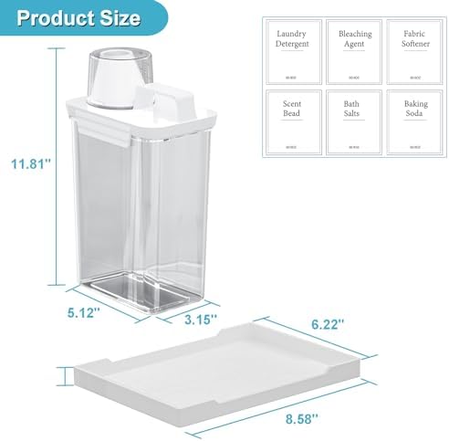 77.8OZ Laundry Detergent Dispenser Container, 2 Pack Liquid Laundry Dispenser, Plastic Detergent Dispensers for Laundry Room/Powder/Fabric Softener with Labels/Tray, Clear - Image 6