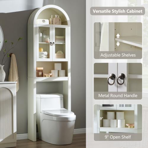 IFGET Arched Over The Toilet Storage Cabinet w/Acrylic Doors, Antique White - Image 5