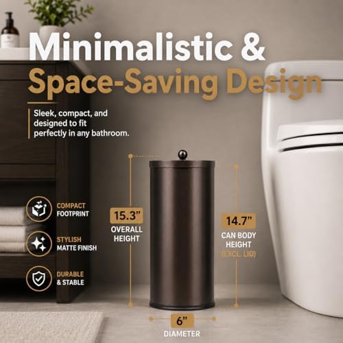 [2023 Upgraded Version] HUJI Rust Resistant Stainless Steel Toilet Paper Roll Canister Holder w/Removable Base for Bathroom Storage (1 Pack, Toilet Paper Canister) (Bronze) - Image 4
