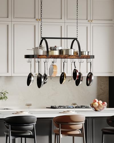 CHOEZON Hanging Pot Rack, Pot Hanger for Kitchen, Ceiling Mounted Pot Holder, Cookware Organizer with 24 S-Shaped Hooks, for Pot, Pan Storage, Space-Saving, Rustic Brown and Black TPR28BF - Image 3