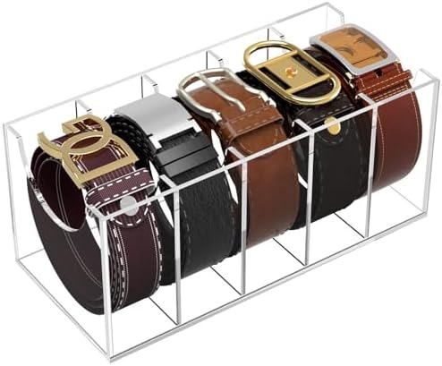 NIUBEE Belt Organizer for Closet, Acrylic Belt Box, Belt Storage, 5 Grids by NIUBEE