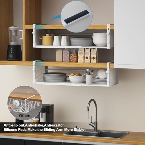 AmonHouseware 2Pack Expandable Under Shelf Storage Basket Organizer, White - Image 6