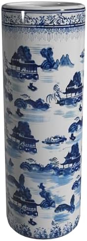 Oriental Furniture 20" Landscape Blue & White Porcelain Umbrella Stand - Image 6
