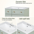 Harper & Bright Designs 24" Bathroom Vanity with Sink, Free Standing Single Basin Vanity Set with Two Drawers and One Door, Modern Solid Wood Bathroom Cabinet with Ceramic Basin for Bathroom, Green - Image 7