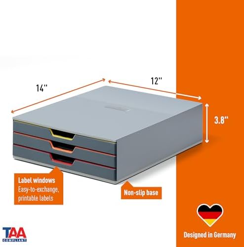 Durable Varicolor Drawer Organizer, 3 Color Coded Drawers, Gray - Image 3