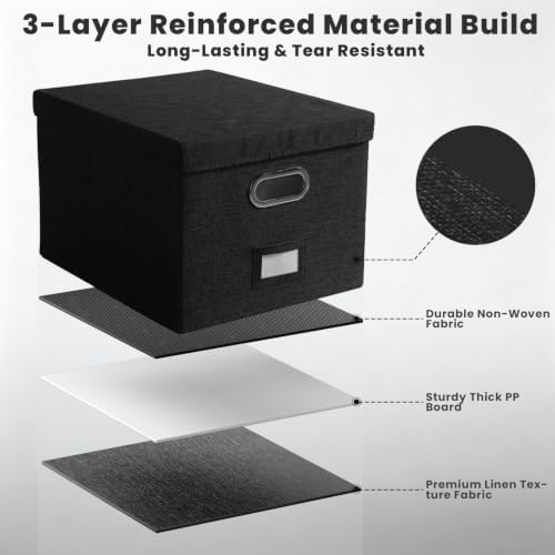 Hanging File Box with Lid & Metal Rails 16.7"x 13.6" x 11.2", Black - Image 4