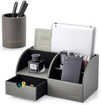 VLANDO 2 Pcs PU Leather Desk Caddy Set with Drawer,Pen Holder by VLANDO