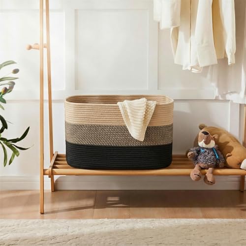 Artfeel Blanket Basket,Rectangle Woven Baskets for Storage,100L Laundry Basket for Decorative Nursery Blanket,Toys,Dirty Clothes and Magazine in Shelves,Baby Room,and Living Room - Image 4