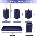 XLHOMO Resin Navy Blue Bathroom Accessories Set 5 Pcs, Lotion Soap Dispenser, Toothbrush Holder, Bathroom Tumbler, Qtip Holder and Vanity Tray, Bathroom Countertop Organizer Set for Modern Apartment - Image 2