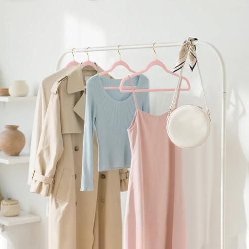 ManGotree Velvet Coat Hangers with 360° Swivel Gold Hook 48 Pack Light Pink - Image 7