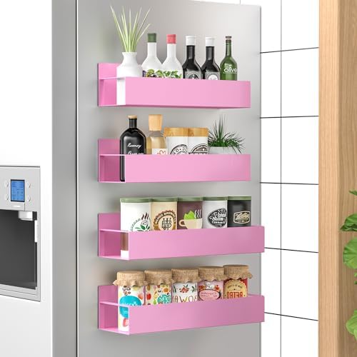 HuggieGems Metal Magnetic Spice Rack for Refrigerator Pink, 4 Pack by HuggieGems