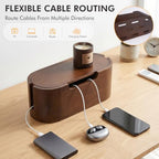 Wooden Cable Management Box with Lid, Decorative Cord Organizer for Power Strip & Charger Cables, Ventilation Holes & Side Slots, Solid Pine Wire Hider for Desk, Home Office, Dorm & Minimalist Setup - Image 3