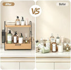 2-Tier Bathroom Counter Organizer with Drawer, Wood Counter Storage Shelf - Image 4