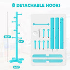 8-Hook Freestanding Wooden Coat Rack 2 Adjustable Heights Blue - Image 3