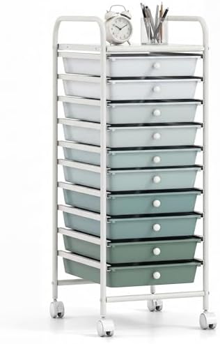 COSTWAY 10-Drawer Rolling Storage Cart, Utility Mobile Trolley by COSTWAY