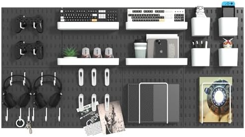 Pegboard Combination Kit, 8 Peg Boards and 30 Accessories Modular Hanging Black Pegboard for Wall, Office Organizer, Keys Holder, Nursery Storage, 44"x22" by VEOFEMLEA
