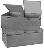 2 Pack Storage Boxes with Lids and Handles, Collapsible Linen Storage Bins Organizer Containers Baskets Cube with Removable Divider for Home Bedroom Closet Office (Grey, Small) by Unknown