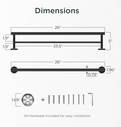 FORIOUS Double Towel Bar 24" Towel Racks for Bathroom Wall Mounted Black - Image 2
