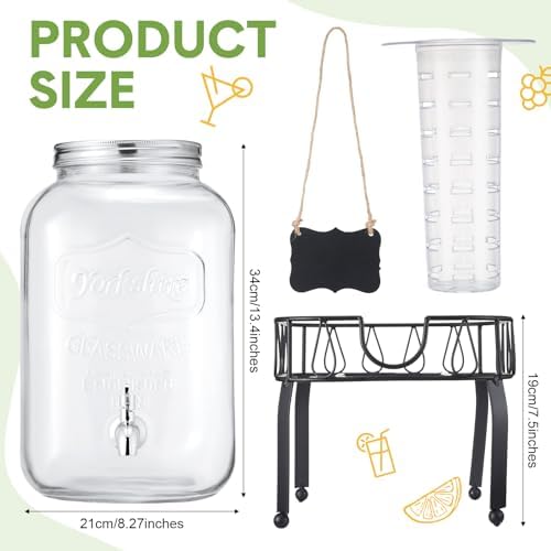 FillTouch 3 Gallon Drink Dispenser with Stand Glass Beverage Dispenser Drink Dispensers with Lid 18/8 Stainless Steel Spigot for Picnics, BBQ, Parties and Daily (Chalkboard Style,Metal Stand) - Image 2