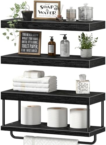 QEEIG Bathroom Floating Shelves Over Toilet (Black, Set of 3, 15.7") by QEEIG