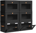 Homsorout Collapsible Storage Bins - Large Stackable Organizer Bins, Decorative Boxes with Handles & Window, Fabric Containers for Living Room, Closet, Dorm, 6 Pack, Black by Homsorout