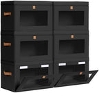 Homsorout Collapsible Storage Bins - Large Stackable Organizer Bins, Decorative Boxes with Handles & Window, Fabric Containers for Living Room, Closet, Dorm, 6 Pack, Black by Homsorout