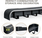 Coat Rack Wall Mount with Shelf Entryway Shelf Modern Key Holder Hanger Wall Shelves with Hidden Hooks for Hanging Towels Coats Hats Bags for Hallway Bathroom Bedroom (Black, 5 Hooks) - Image 5