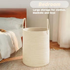JMvicyroam 80L Cotton Rope Laundry Basket Hamper, Beige - Image 4