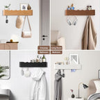 Coat Rack Wall Mount with Hidden Hooks, Wall Hooks with Shelf, Wall Key Holder Mount Wooden Shelf Entryway Hooks for Bedroom Bathroom for Hanging Coats Hats Bags Towels (Black Wave-Shape, 5 Hooks) - Image 4