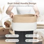 ECDYQXVU 15x10x9 Woven Cotton Rope Storage Basket, Leather Handles 2 Pack - Image 4