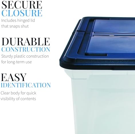 Innovative Storage Designs 55797 File Tote with Hinged Lid, Letter, Plastic, Clear/Navy - Image 5