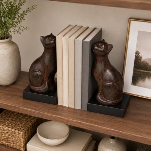 Comfy Hour 6.8 Inch Cat Bookends for Shelves, Cat Statue, Set of 2 - Image 2
