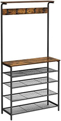 VASAGLE Hall Tree with Shoe Bench, 5-Tier Shoe Rack, 5 Dual Hooks by VASAGLEbySONGMICSHOME
