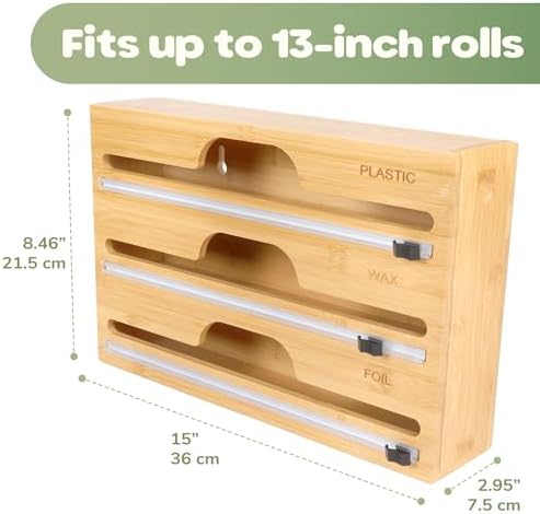 Bamboo 3-in-1 Wrap Dispenser with Cutter - 13" Rolls - 4 Units - Image 3