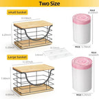 ALOCEO 2 Pack Stackable Wire Storage Basket with Bamboo Lid, Large Garbage Bag Dispenser for 13/30/33 Gallon Bags, Stainless Steel Kitchen Storage Bins for Potato and Onion, Black - Image 3