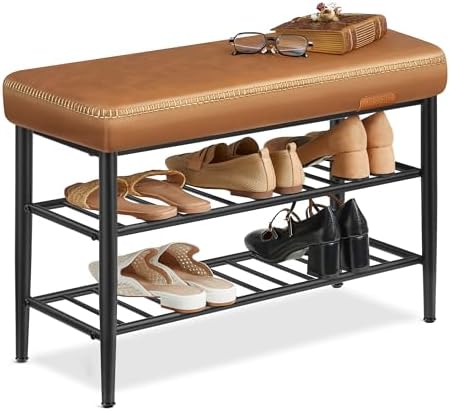 VASAGLE Shoe Bench, Synthetic Leather with Stitching, Loads 300 lb by VASAGLEbySONGMICSHOME