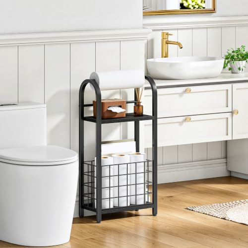 CHOEZON Freestanding Toilet Paper Holder with Storage Shelf and Basket - Image 2