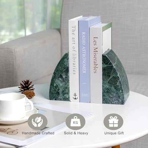 Koville Marble Bookends for Shelves, 8Lbs Large Stone Bookends for Heavy Books, Non-Slip Heavy Duty Book Stopper, Modern Decorative Book Ends for Bookshelf Table Home Decor(Green) - Image 5