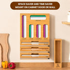 9-in-1 Bamboo Kitchen Drawer Organizer - Storage Bag Holder with Built-In Foil & Wrap Cutter Dispenser - Wooden Food Storage Bag Organizer for Gallon, Quart, Sandwich and Snack Sizes - Image 7