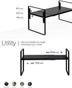 Nxconsu Cabinet Shelf Riser, Adjustable Cabinet Organizer, 8.6" Deep Black - Image 4