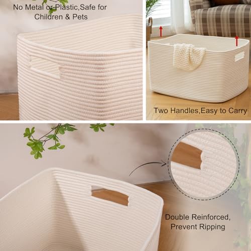 OIAHOMY 118L XXXLarge Rope Storage Basket, Oversized Blanket Basket White - Image 6