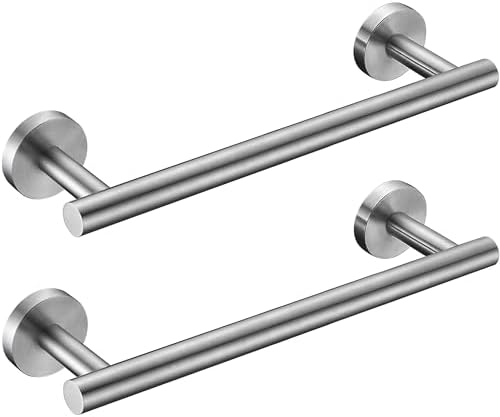 Nolimas 12 Inch Bath Hand Towel Bar SUS 304 Stainless Steel Towel Rod Rack Holder Round Wall Mounted Suit for Kitchen, Living Room&Toilet, Bathroom,Anti Rust Brushed Nickel-2 Pack by Giveyourbathroomanewlook