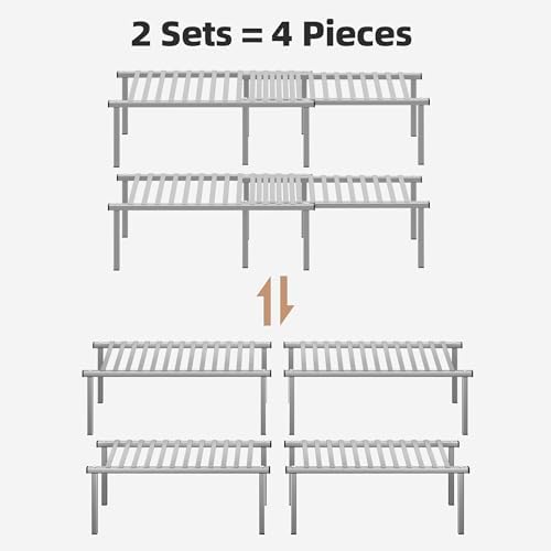STORAGE MANIAC Expandable Cabinet Organizer Shelf, Set of 4, Gray - Image 6
