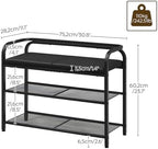 YATINEY Shoe Bench with Backrest, Entryway Bench, 2-Tier Shoe Rack with PU Padded Seat, Upholstered Shoe Storage Bench with Back, for Hallway, Entryway, Foyer, Bedroom, Black HX04BB - Image 3