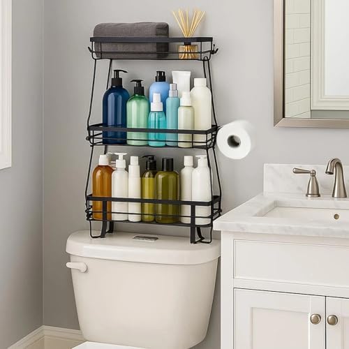 PowerKing Over The Toilet Storage Shelf, 3 Tier Bathroom Organizer, Black - Image 5