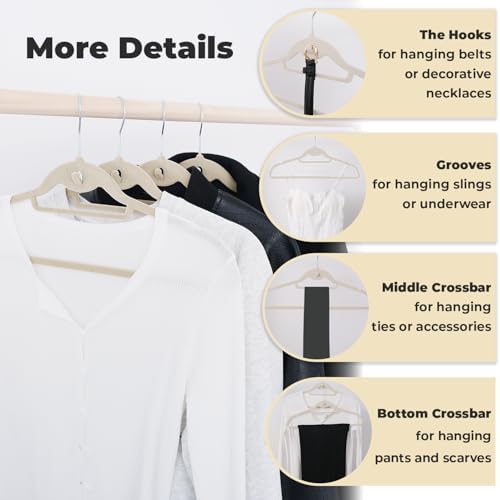 Ivory Velvet Hangers, Stackable Hanger with Non Slip Felt Fabric - Image 5
