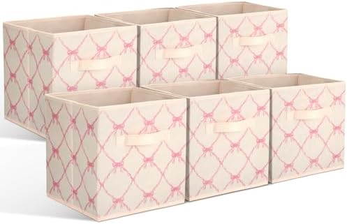 Geelin 6 Pcs Beige Bow Cube Storage Bins 11 in Storage Basket with Handle by Geelin
