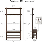 AQIMUELE Hall Tree, Coat Rack with Shoe Storage, Wooden Hall Tree with Bench, 11 Hooks and 2-Tier Storage Shelves, Entryway Bench with Coat Rack (31.5" - Deep Walnut) - Image 2