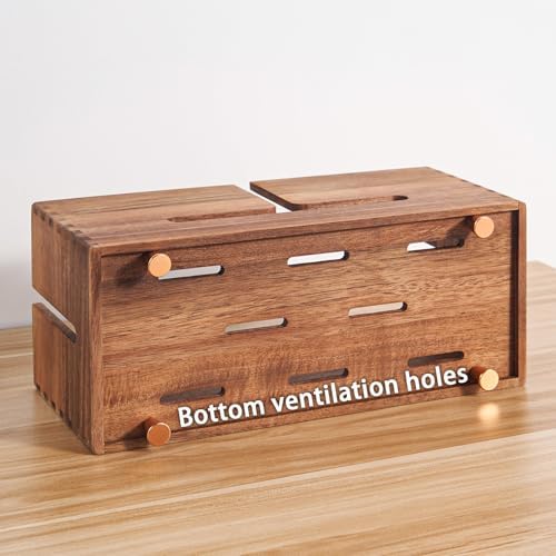 SARUFO Acacia Wood Cable Management Box - Wooden Cord Hider with 4 Metal Feet​, Organizer for Desk & Floor, Power Strip TV Wire Concealer, Under Desk Storage for Office, Home Electrical Cables - Image 4