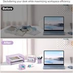 EasyPAG Desk Organizers and Accessories 5 Pieces Office Supplies Set - 2 Tier Paper Tray, Pencil Organizer for Desk, Mail Sorter Countertop, Business Card Holder and Sticky Note Holder, Purple - Image 5